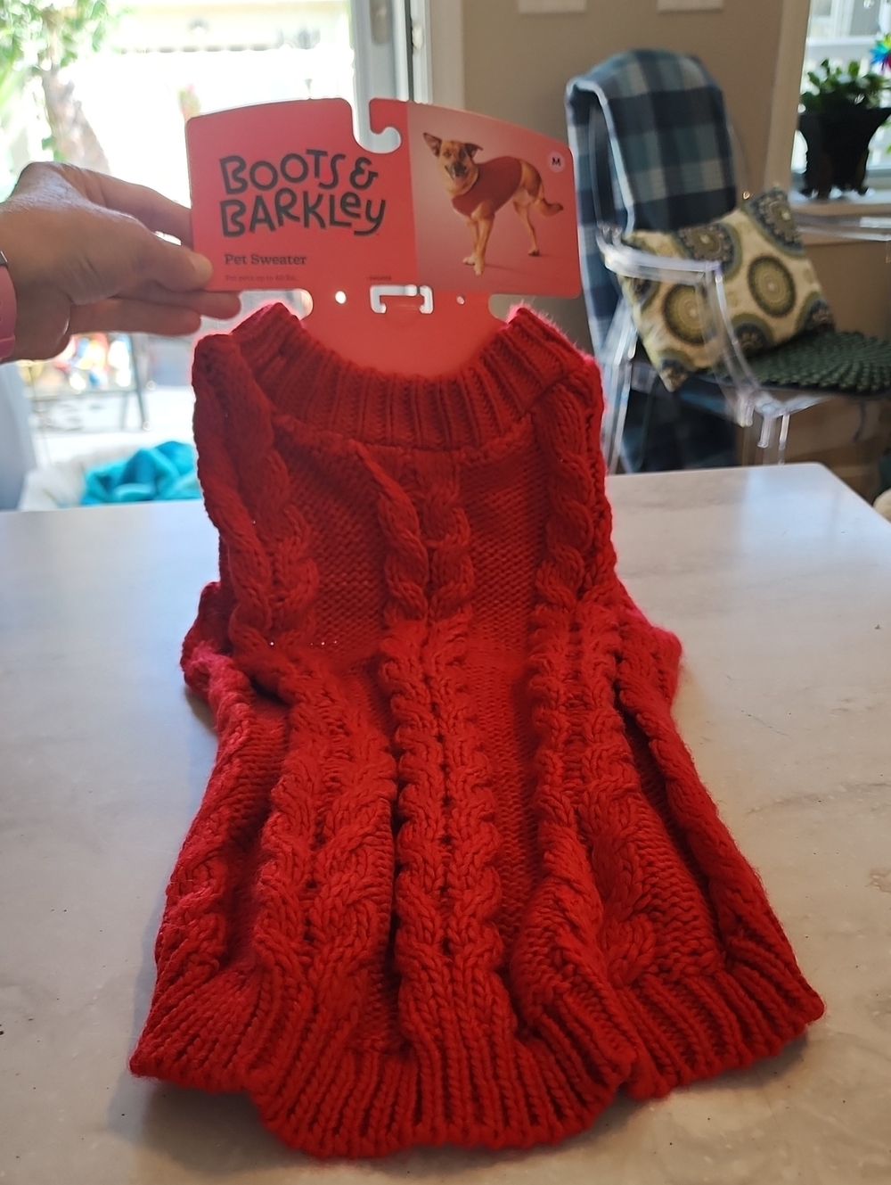 Medium Dog Boots & Barkley Bright Red Cable Knit Turtleneck Sweater